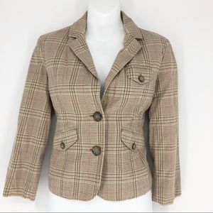 American Eagle Tan & Pink Plaid Blazer 3/4 Sleeve